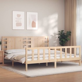 Double bed frame with solid wood headboard by vidaXL, Beds and slatted bases - Ref: Foro24-3192831, Price: 152,59 €, Discount: %