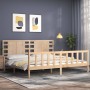 Double bed frame with solid wood headboard by vidaXL, Beds and slatted bases - Ref: Foro24-3192831, Price: 152,59 €, Discount: %