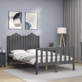 Double bed frame with gray solid wood headboard by vidaXL, Beds and slatted bases - Ref: Foro24-3192268, Price: 162,67 €, Dis...