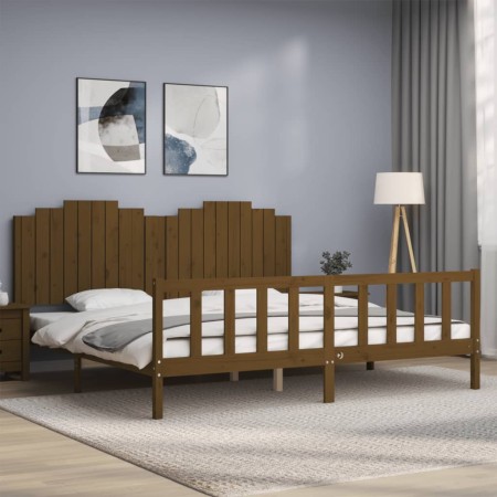 Estructura cama y cabecero madera maciza marrón miel 200x200 cm de vidaXL, Camas y somieres - Ref: Foro24-3192319, Precio: 19...