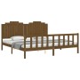 Estructura cama y cabecero madera maciza marrón miel 200x200 cm de vidaXL, Camas y somieres - Ref: Foro24-3192319, Precio: 19...