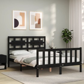 Bed frame with black solid wood headboard 140x190 cm by vidaXL, Beds and slatted bases - Ref: Foro24-3192540, Price: 174,46 €...