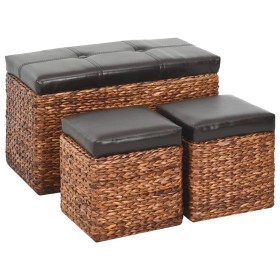 Brown and Black Seagrass Bench with 2 Ottomans by vidaXL, Benches for halls and storage - Ref: Foro24-246106, Price: 169,36 €...