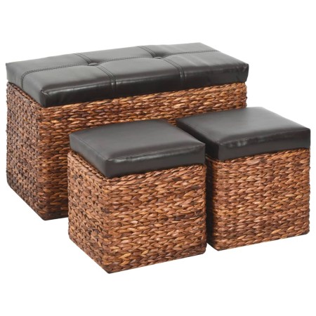 Brown and Black Seagrass Bench with 2 Ottomans by vidaXL, Benches for halls and storage - Ref: Foro24-246106, Price: 169,36 €...