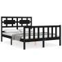 Bed frame with black solid wood headboard 140x190 cm by vidaXL, Beds and slatted bases - Ref: Foro24-3192540, Price: 174,36 €...