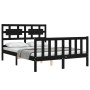 Bed frame with black solid wood headboard 140x190 cm by vidaXL, Beds and slatted bases - Ref: Foro24-3192540, Price: 174,36 €...