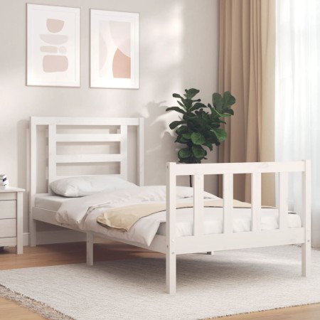 White solid wood bed frame with headboard 90x200 cm by vidaXL, Beds and slatted bases - Ref: Foro24-3192867, Price: 100,37 €,...