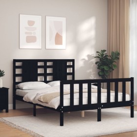 Estructura cama de matrimonio con cabecero madera maciza negra de vidaXL, Camas y somieres - Ref: Foro24-3192790, Precio: 168...