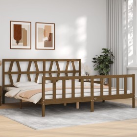 Honey brown solid wood bed frame with headboard by vidaXL, Beds and slatted bases - Ref: Foro24-3192509, Price: 164,99 €, Dis...