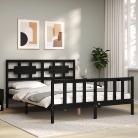 Bed frame with black solid wood headboard 160x200 cm by vidaXL, Beds and slatted bases - Ref: Foro24-3192570, Price: 184,48 €...