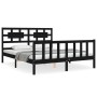 Bed frame with black solid wood headboard 160x200 cm by vidaXL, Beds and slatted bases - Ref: Foro24-3192570, Price: 184,48 €...