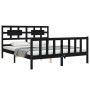 Bed frame with black solid wood headboard 160x200 cm by vidaXL, Beds and slatted bases - Ref: Foro24-3192570, Price: 184,48 €...