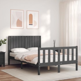 Double bed frame with gray solid wood headboard by vidaXL, Beds and slatted bases - Ref: Foro24-3192918, Price: 159,99 €, Dis...