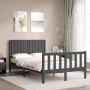 Estructura de cama matrimonio con cabecero madera maciza gris de vidaXL, Camas y somieres - Ref: Foro24-3192918, Precio: 159,...