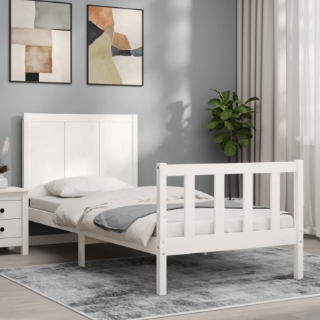 Estructura de cama con cabecero madera maciza blanco de vidaXL, Camas y somieres - Ref: Foro24-3192587, Precio: 107,22 €, Des...