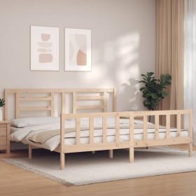 Bed frame with solid wood headboard 200x200 cm by vidaXL, Beds and slatted bases - Ref: Foro24-3192901, Price: 139,56 €, Disc...