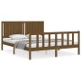 Double bed frame with honey brown wooden headboard by vidaXL, Beds and slatted bases - Ref: Foro24-3192954, Price: 163,59 €, ...