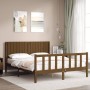 Double bed frame with honey brown wooden headboard by vidaXL, Beds and slatted bases - Ref: Foro24-3192954, Price: 163,59 €, ...