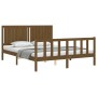 Double bed frame with honey brown wooden headboard by vidaXL, Beds and slatted bases - Ref: Foro24-3192954, Price: 163,59 €, ...