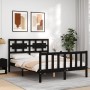 Bed frame with black solid wood headboard 140x200 cm by vidaXL, Beds and slatted bases - Ref: Foro24-3192560, Price: 197,00 €...