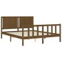 Double bed frame with honey brown wooden headboard by vidaXL, Beds and slatted bases - Ref: Foro24-3192954, Price: 163,59 €, ...