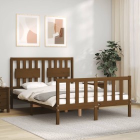 Honey brown solid wood bed frame and headboard 140x200 cm by vidaXL, Beds and slatted bases - Ref: Foro24-3192429, Price: 157...