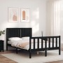 Double bed frame with black solid wood headboard by vidaXL, Beds and slatted bases - Ref: Foro24-3192920, Price: 172,24 €, Di...