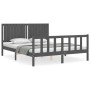 Gray solid wood bed frame with headboard 160x200 cm by vidaXL, Beds and slatted bases - Ref: Foro24-3192958, Price: 186,07 €,...