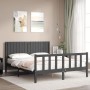 Gray solid wood bed frame with headboard 160x200 cm by vidaXL, Beds and slatted bases - Ref: Foro24-3192958, Price: 186,07 €,...