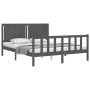 Gray solid wood bed frame with headboard 160x200 cm by vidaXL, Beds and slatted bases - Ref: Foro24-3192958, Price: 186,07 €,...