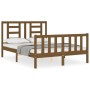 Double bed frame with honey brown wooden headboard by vidaXL, Beds and slatted bases - Ref: Foro24-3192854, Price: 135,24 €, ...