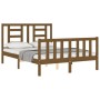 Double bed frame with honey brown wooden headboard by vidaXL, Beds and slatted bases - Ref: Foro24-3192854, Price: 135,24 €, ...