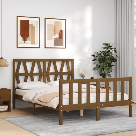 Estructura de cama matrimonio con cabecero madera marrón miel de vidaXL, Camas y somieres - Ref: Foro24-3192464, Precio: 137,...