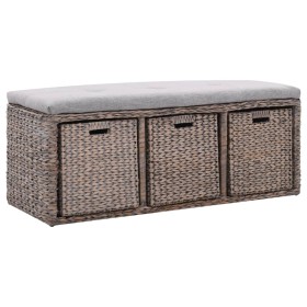 Banco con 3 cestas hierba marina 105x40x42 cm gris de vidaXL, Bancos para recibidores y almacenamiento - Ref: Foro24-246115, ...