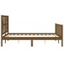 Double bed frame with honey brown wooden headboard by vidaXL, Beds and slatted bases - Ref: Foro24-3192464, Price: 137,48 €, ...