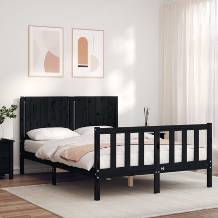 Bed frame with black solid wood headboard 140x190 cm by vidaXL, Beds and slatted bases - Ref: Foro24-3192930, Price: 178,14 €...