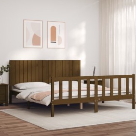 Honey brown solid wood bed frame with headboard by vidaXL, Beds and slatted bases - Ref: Foro24-3192964, Price: 191,99 €, Dis...