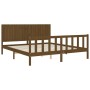 Honey brown solid wood bed frame with headboard by vidaXL, Beds and slatted bases - Ref: Foro24-3192964, Price: 191,18 €, Dis...