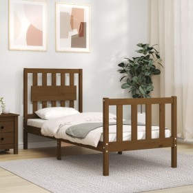 Honey brown solid wood bed frame with headboard by vidaXL, Beds and slatted bases - Ref: Foro24-3192389, Price: 111,99 €, Dis...