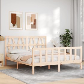 Double bed frame with solid wood headboard by vidaXL, Beds and slatted bases - Ref: Foro24-3192496, Price: 136,99 €, Discount: %