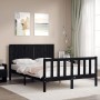 Bed frame with black solid wood headboard 140x200 cm by vidaXL, Beds and slatted bases - Ref: Foro24-3192950, Price: 198,11 €...