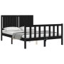 Bed frame with black solid wood headboard 140x200 cm by vidaXL, Beds and slatted bases - Ref: Foro24-3192950, Price: 198,11 €...