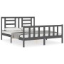 Estructura de cama matrimonio con cabecero madera maciza gris de vidaXL, Camas y somieres - Ref: Foro24-3192888, Precio: 158,...