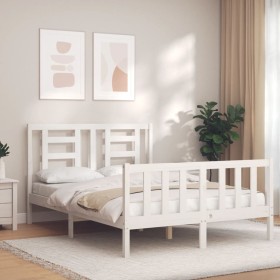 White solid wood bed frame with headboard 140x190 cm by vidaXL, Beds and slatted bases - Ref: Foro24-3192862, Price: 128,84 €...