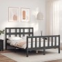 Gray solid wood bed frame with headboard 140x190 cm by vidaXL, Beds and slatted bases - Ref: Foro24-3192993, Price: 144,99 €,...