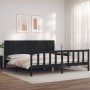 Bed frame with black solid wood headboard 200x200 cm by vidaXL, Beds and slatted bases - Ref: Foro24-3192970, Price: 218,60 €...