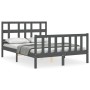 Gray solid wood bed frame with headboard 140x190 cm by vidaXL, Beds and slatted bases - Ref: Foro24-3192993, Price: 144,99 €,...