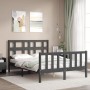 Gray solid wood bed frame with headboard 140x190 cm by vidaXL, Beds and slatted bases - Ref: Foro24-3192993, Price: 144,99 €,...