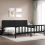 Bed frame with black solid wood headboard 200x200 cm by vidaXL, Beds and slatted bases - Ref: Foro24-3192970, Price: 218,60 €...