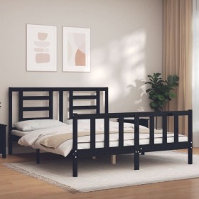 Bed frame with black solid wood headboard 160x200 cm by vidaXL, Beds and slatted bases - Ref: Foro24-3192895, Price: 183,99 €...